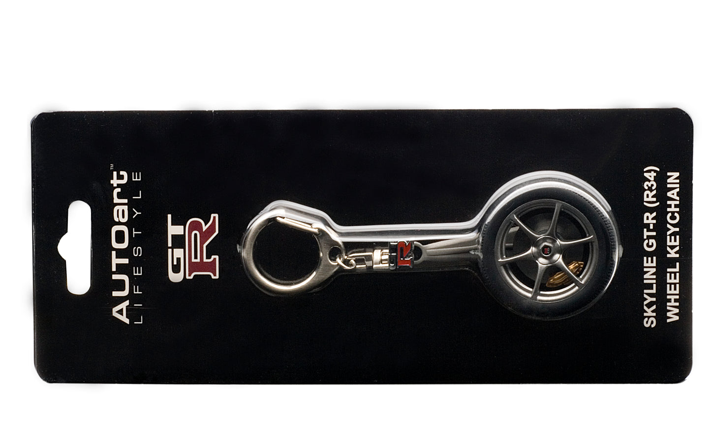 40356 NISSAN SKYLINE R34 GTR WHEEL KEYCHAIN (WITH GT-R EMBLEM HANGED)