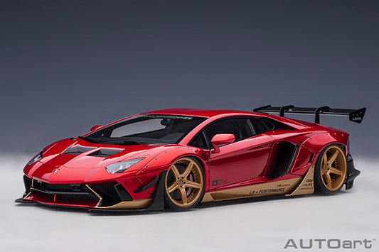 79182 LIBERTY WALK LB-WORKS LAMBORGHINI AVENTADOR LIMITED EDITION (HYPER RED/GOLD ACCENTS)