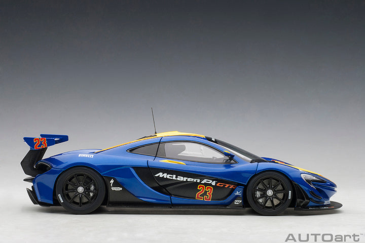 81542 McLAREN P1 GTR (METALLIC BLUE/YELLOW STRIPES)